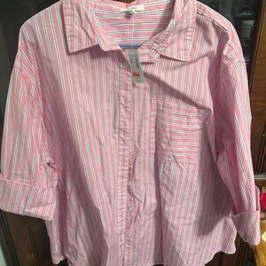 Maurices Pink and White Boxy Button Down Shirt